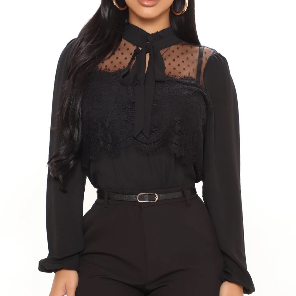 Fashion nova black lace detail blouse
